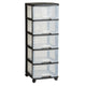 Curver Storage Unit on Casters, Black, 5 Clear 20-Liter Drawers, Casters, 214756