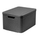 Curver basket, multipurpose, with lid, grey, Rattan Style L