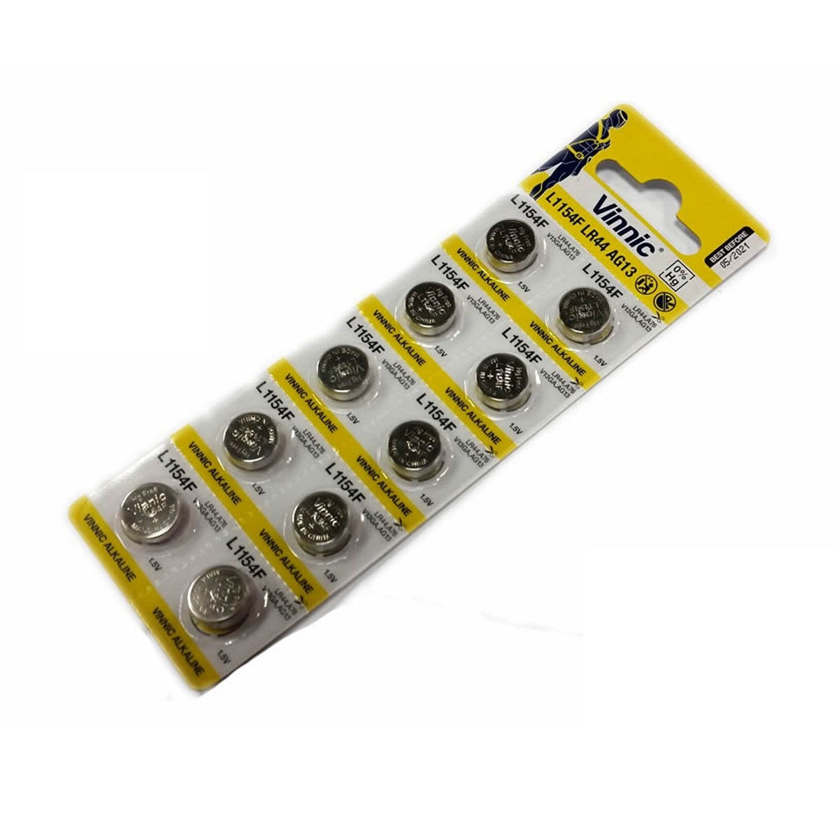 Vinnic Alkaline Button Battery Ag13 L1154f Lr44 Blister*10