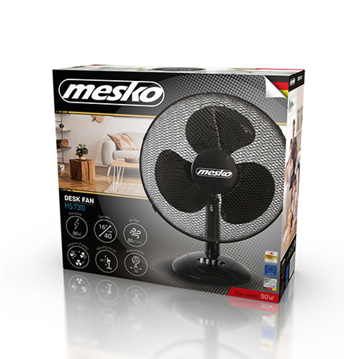 Mesko MS 7310 Desk Fan Rotating Adjustable Tilt Stable Fresh Air 3 Spe Euroelectronics UK