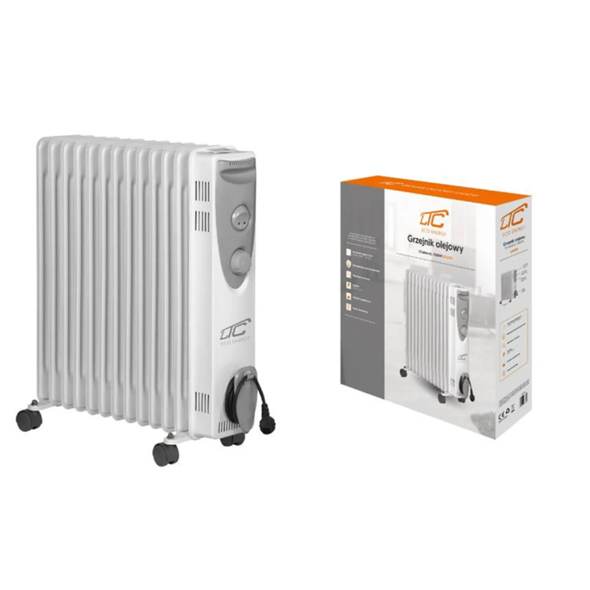 Electric Oil Heater Radiator 13 Fins 3 Heating Levels 2500W Overheatin Euroelectronics UK