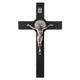 Wooden cross of St. Benedict hanging with passion flower black 22x12x1,8cm.