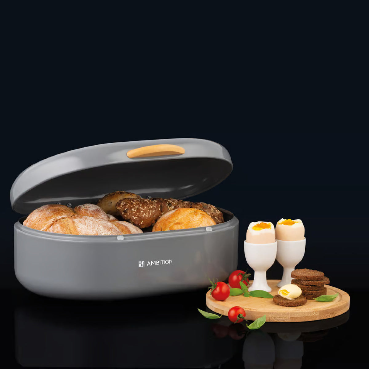 Ambition Breadbox White steel with wooden handle, 35 cm, Olivier. Fun