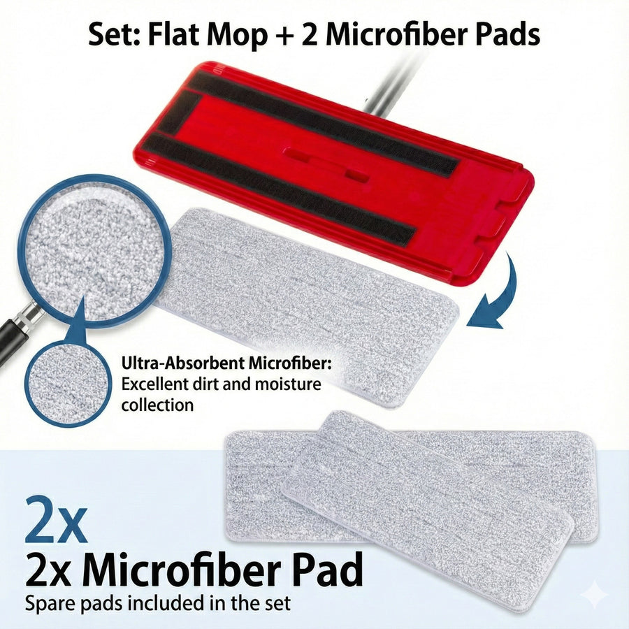 Flat Mop + Bucket + Telescopic Pole + 2 x Microfibre Pad 5.7L Floor Cleaning XXL Set Rotating Head