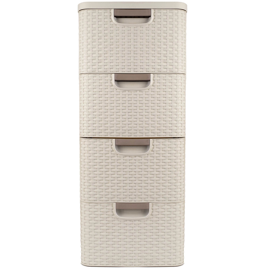 Curver 209907 Storage Unit with Drawers Curver Rattan Style Chest of Drawer Organiser Closet 4x 14L - Cream White