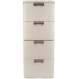 Curver 209907 Storage Unit with Drawers Curver Rattan Style Chest of Drawer Organiser Closet 4x 14L - Cream White