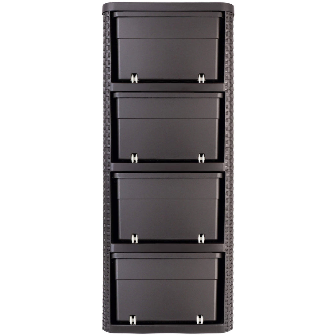 Curver 209906 Storage Unit with Drawers Curver Rattan Style Chest of Drawer Organiser Closet 4x 14L - Brown