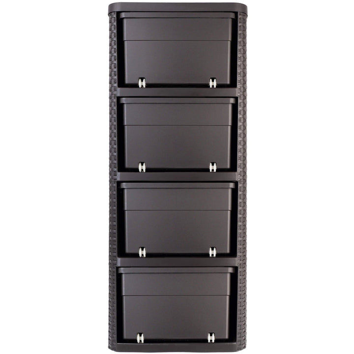 Curver 209906 Storage Unit with Drawers Curver Rattan Style Chest of Drawer Organiser Closet 4x 14L - Brown