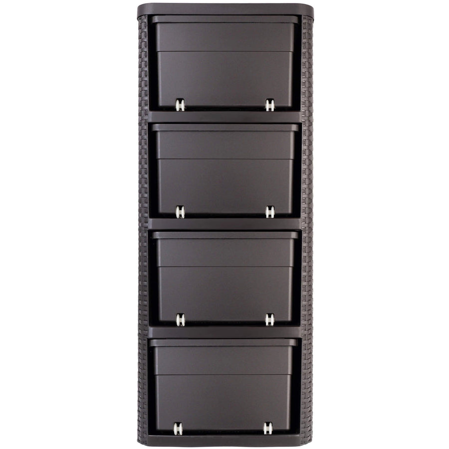 Curver 209906 Storage Unit with Drawers Curver Rattan Style Chest of Drawer Organiser Closet 4x 14L - Brown