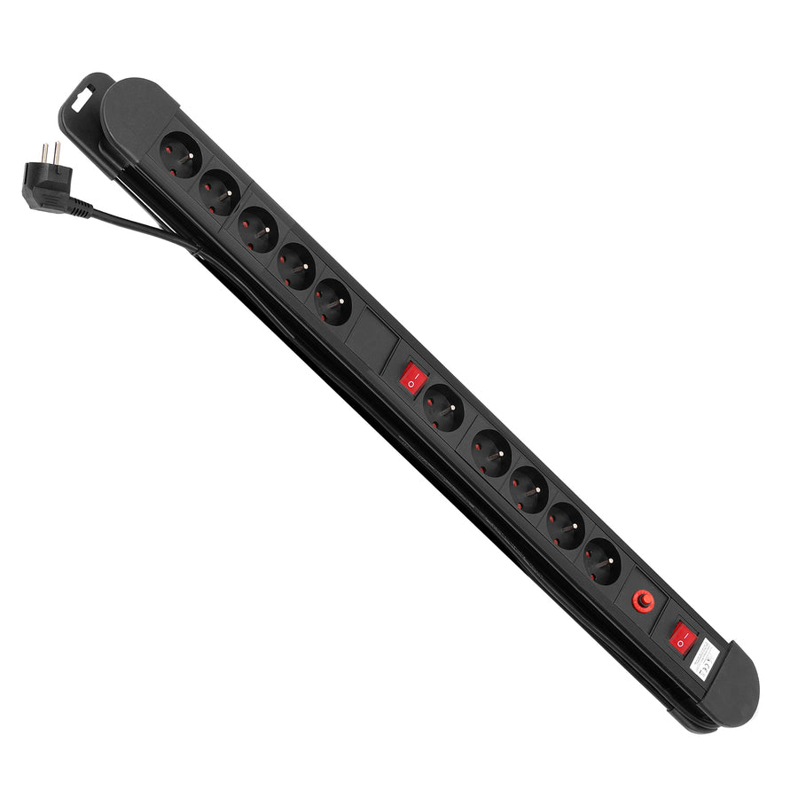 Maclean power strip, 10-outlet extension cord, 2 switches, overload protection and indication, 3680W, MCE10