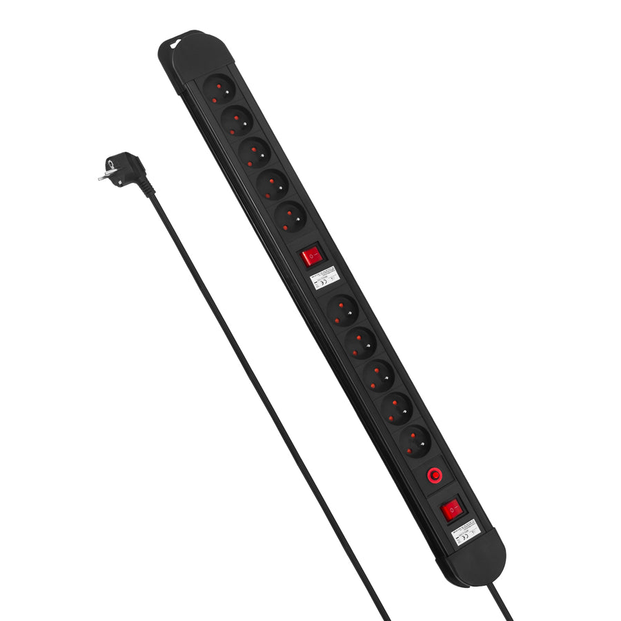 Maclean power strip, 10-outlet extension cord, 2 switches, overload protection and indication, 3680W, MCE10