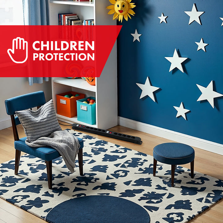 Maclean power strip, 10-outlet extension cord, 2 switches, overload protection and indication, 3680W, MCE10