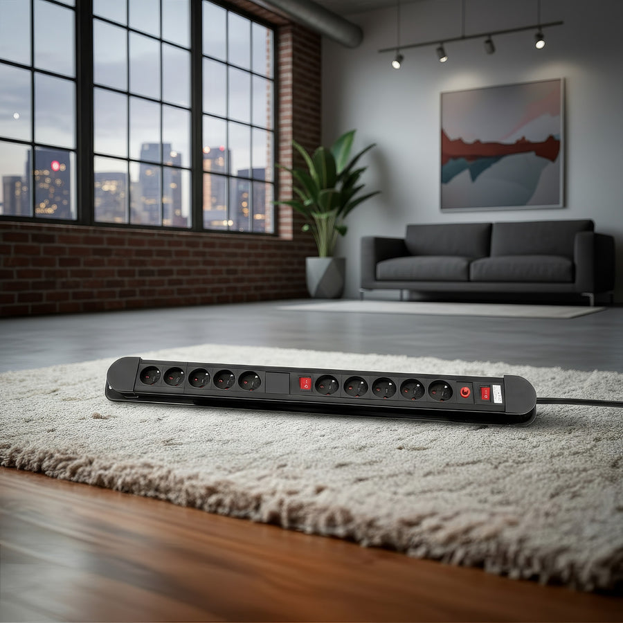 Maclean power strip, 10-outlet extension cord, 2 switches, overload protection and indication, 3680W, MCE10