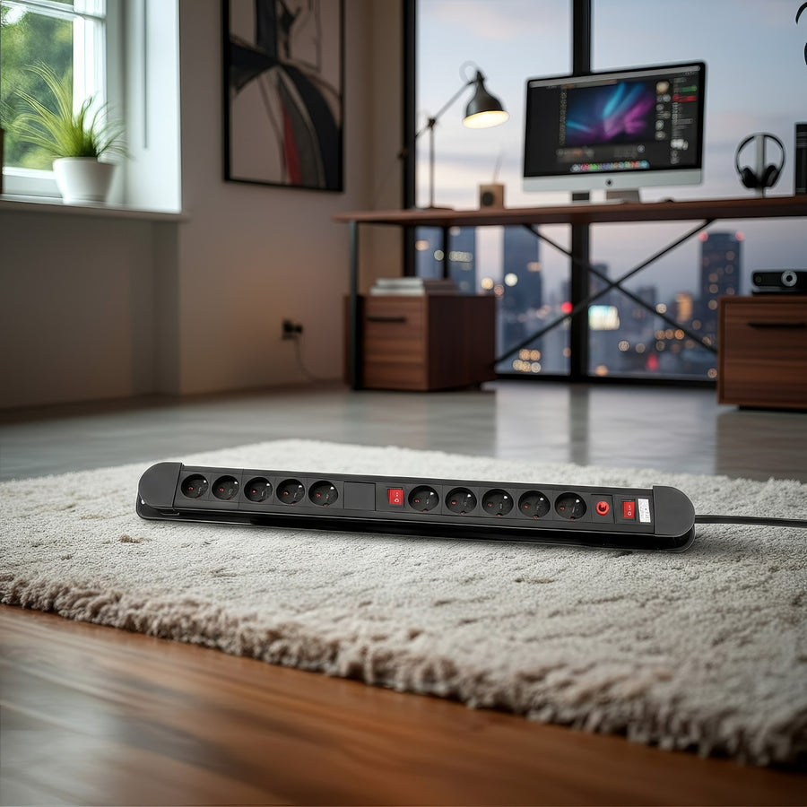 Maclean power strip, 10-outlet extension cord, 2 switches, overload protection and indication, 3680W, MCE10