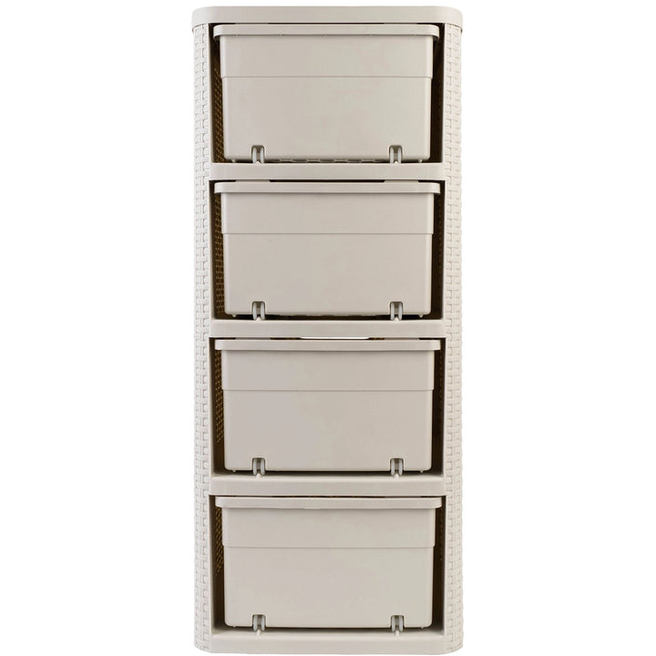 Curver 209907 Storage Unit with Drawers Curver Rattan Style Chest of Drawer Organiser Closet 4x 14L - Cream White