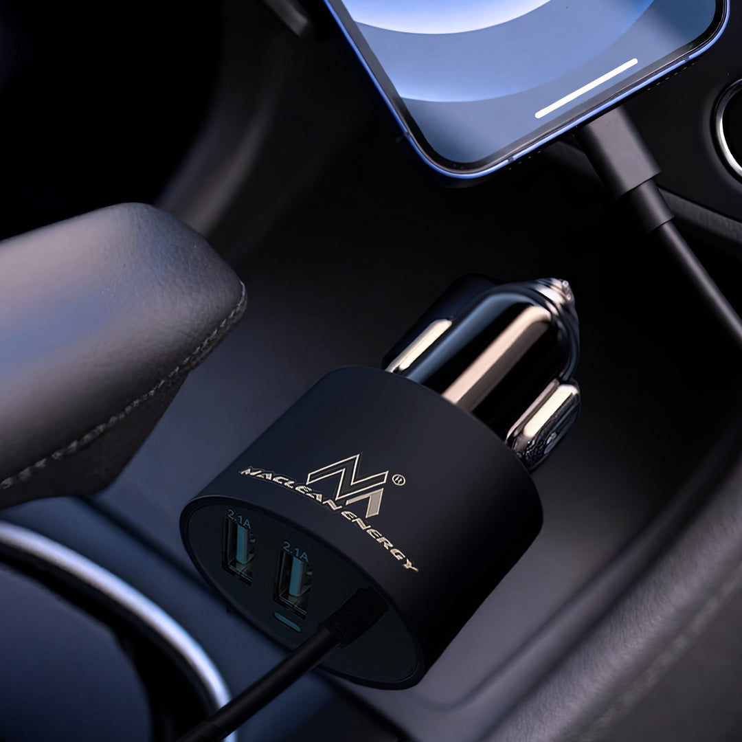 Maclean MCE76 Triple Car Charger Dual USB Lightning IOS GPS Android Quick Charge Cigarette Socket