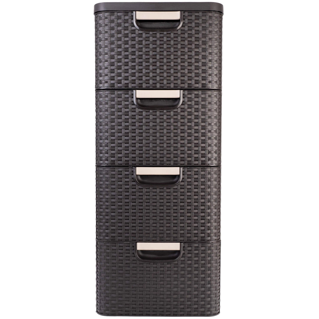 Curver 209906 Storage Unit with Drawers Curver Rattan Style Chest of Drawer Organiser Closet 4x 14L - Brown