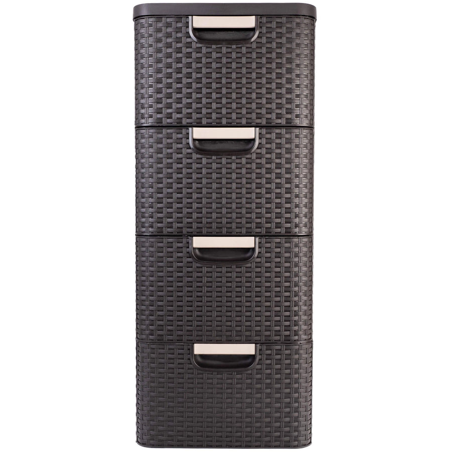 Curver 209906 Storage Unit with Drawers Curver Rattan Style Chest of Drawer Organiser Closet 4x 14L - Brown