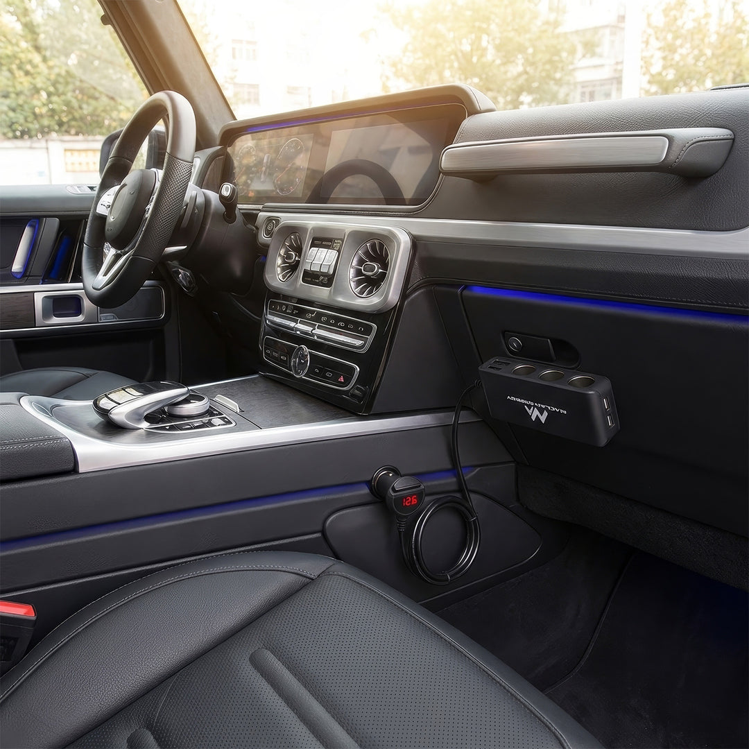 Maclean MCE117 Luchtaire Cuibheoir Gluaisteáin Triple 3 Breiseán Lastóir Toitíní Gluaisteáin 4xUSB Scoilteoir Soicéad Lastóir Toitíní Gluaisteáin Triple 4xUSB