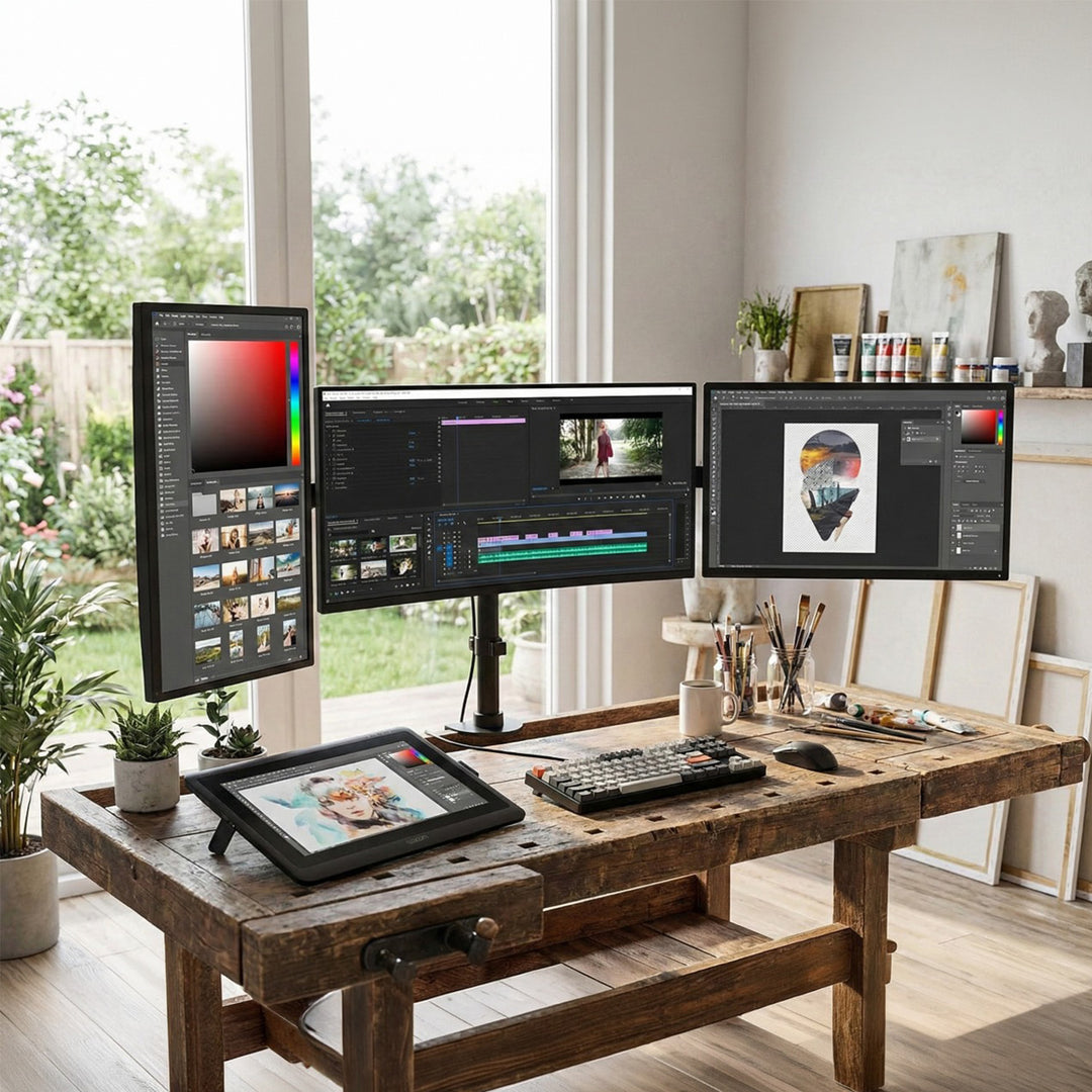 Monatóirí Maclean MC-691 TRE Seastán Triarach 3 Deasc Lúibín Sealbhóir Sliabh Géag Gléasta Tábla 13" - 27" 8kg