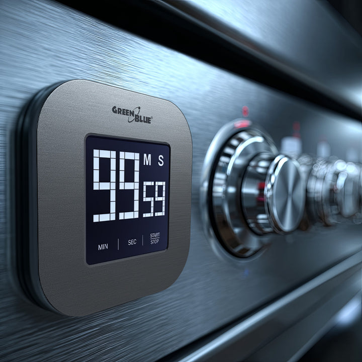 Greenblue GB524 Digital Magnetic Timer- Silver Countdown Stopwatch Magnet Back