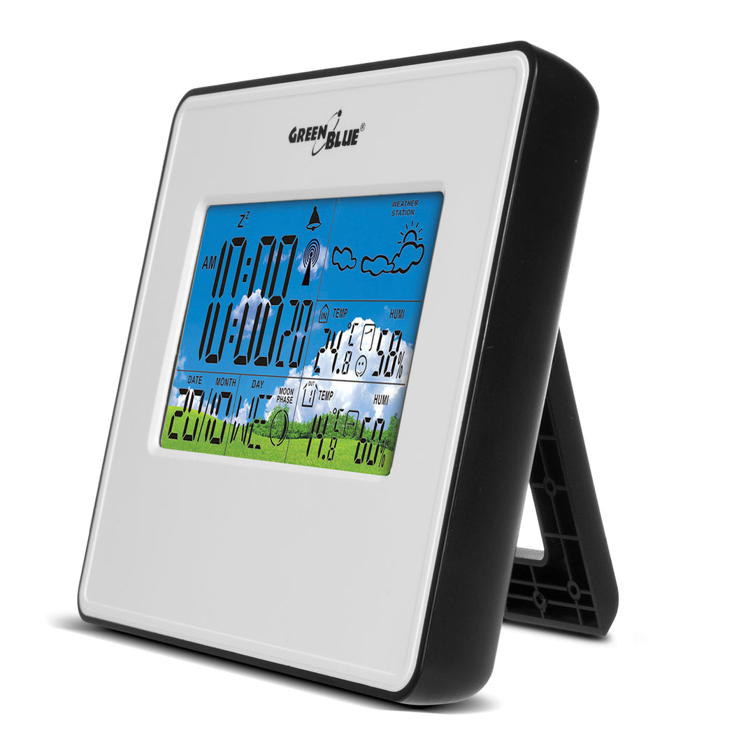 GreenBlue GB147W DCF Weather Station Outdoor Sensor Temperature Moon Humidity Alarm Clock Battery