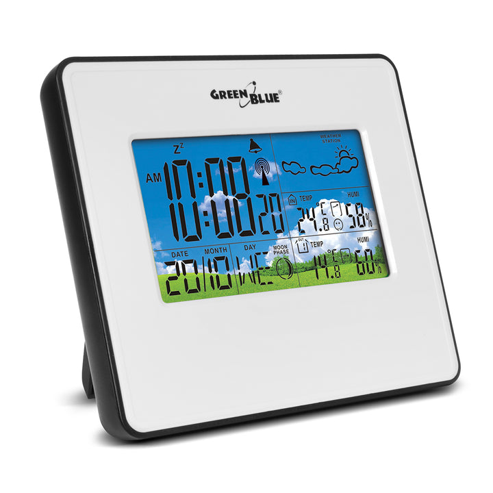 GreenBlue GB147W DCF Weather Station Outdoor Sensor Temperature Moon Humidity Alarm Clock Battery