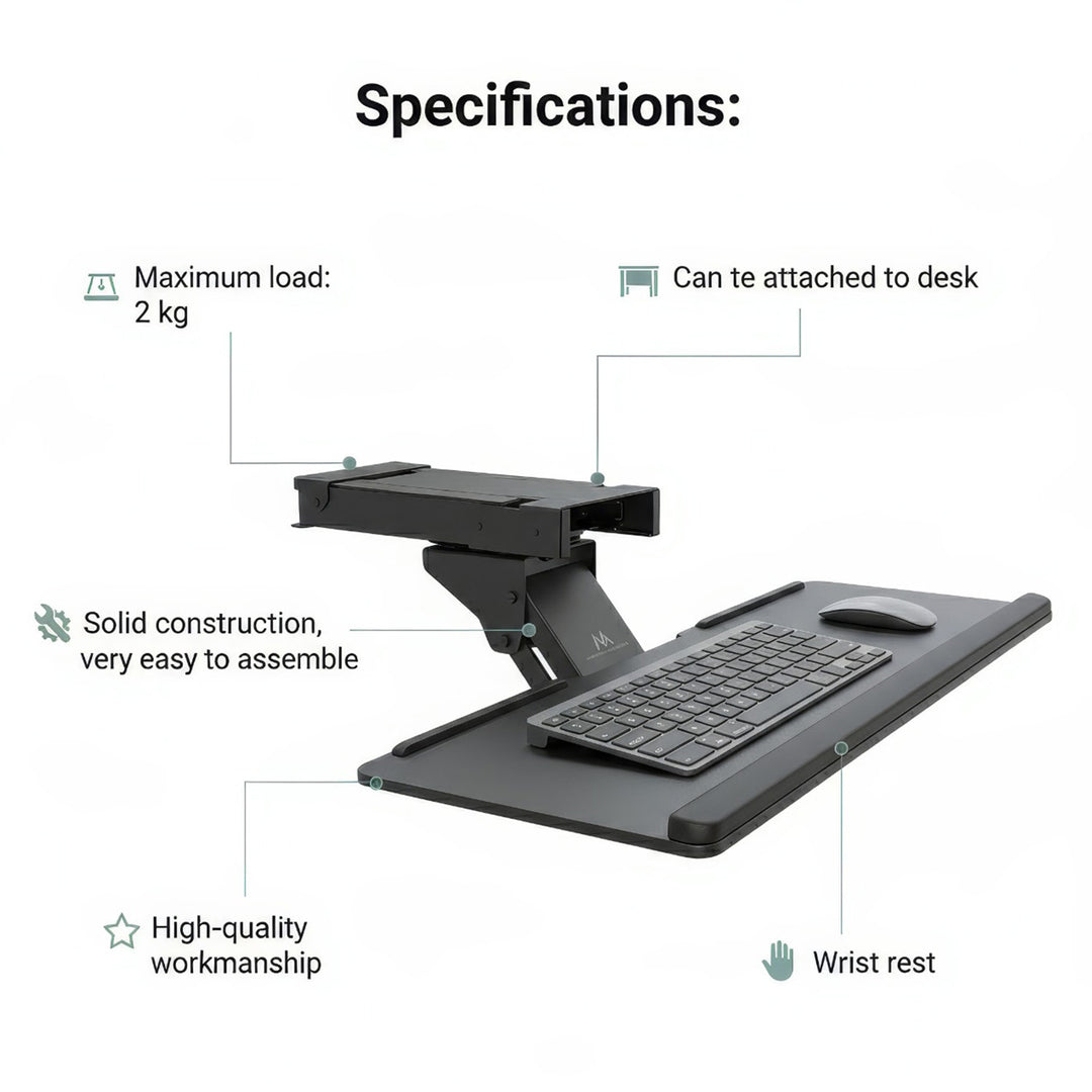 Maclean MC-757 Sealbhóir Deasc Méarchláir Méarchláir agus Luch Faoin Tráidire Deisce 67cm Pad Sealbhóir Dromchla