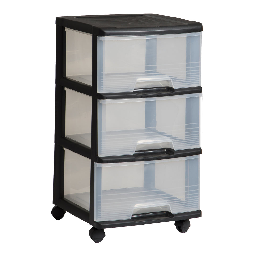 Curver Storage Unit on Casters, Black, 3 Clear 20-Liter Drawers, Casters, 214754