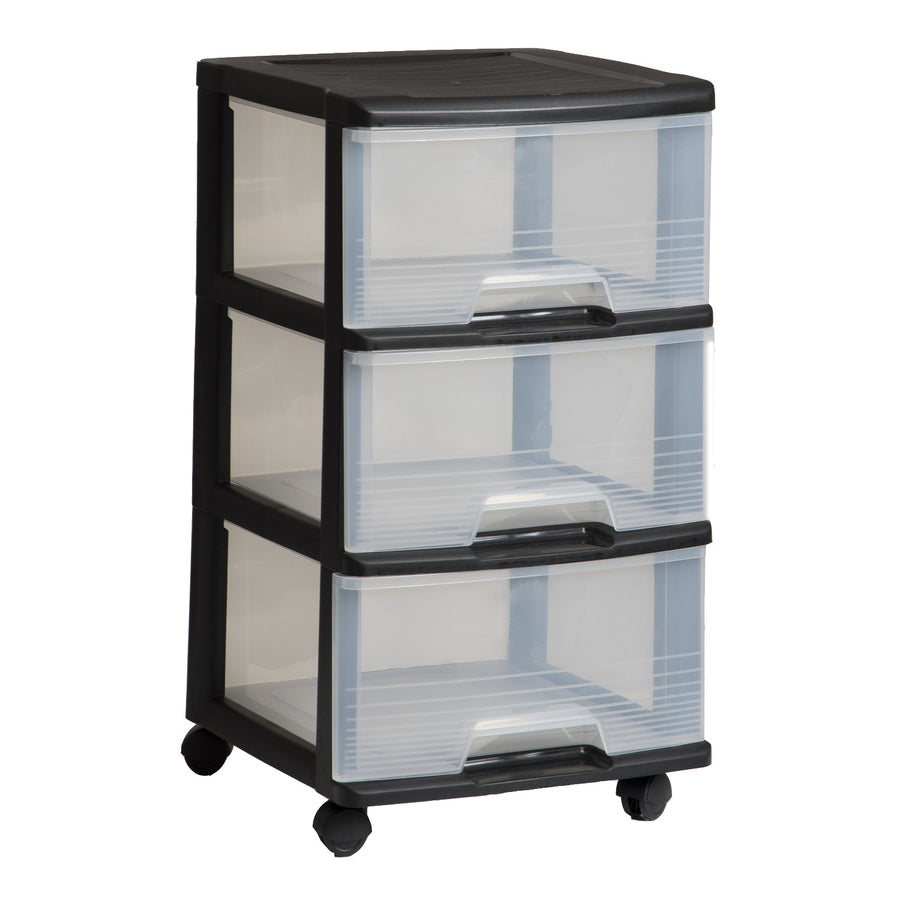 Curver Storage Unit on Casters, Black, 3 Clear 20-Liter Drawers, Casters, 214754