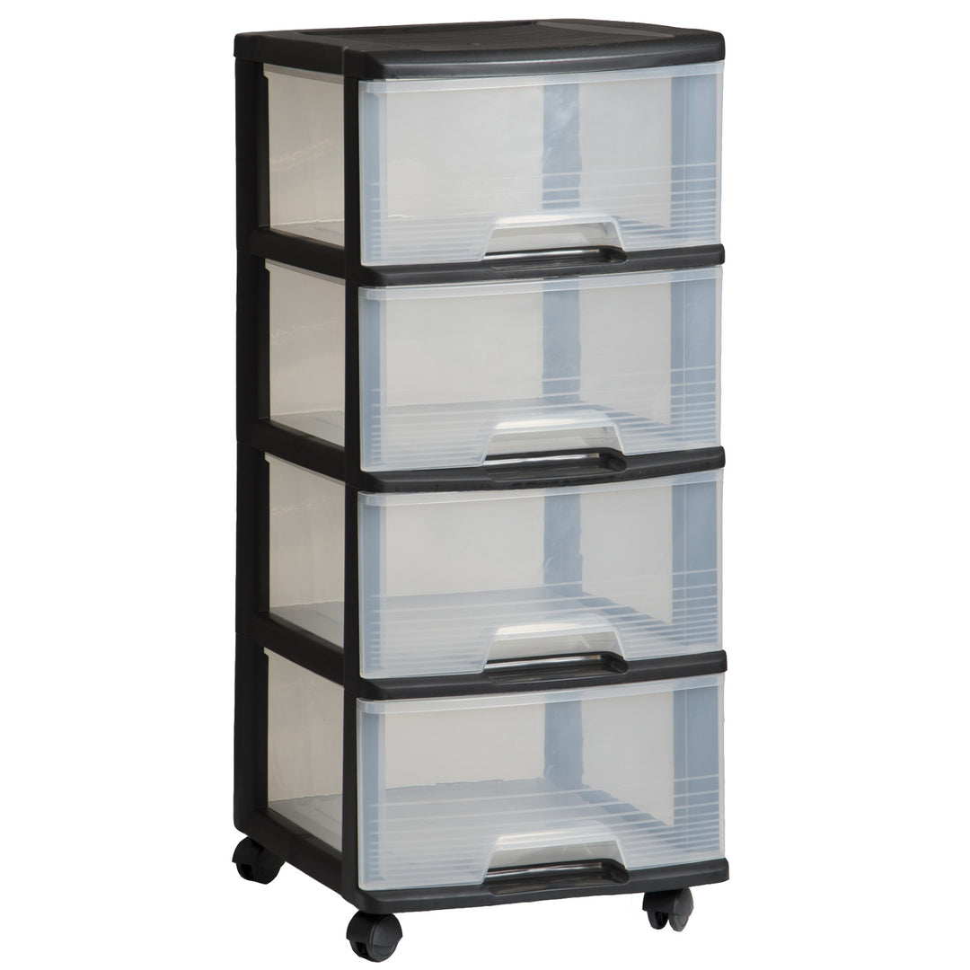 Curver Storage Unit on Casters, Black, 4 Clear 20-Liter Drawers, Casters, 214756