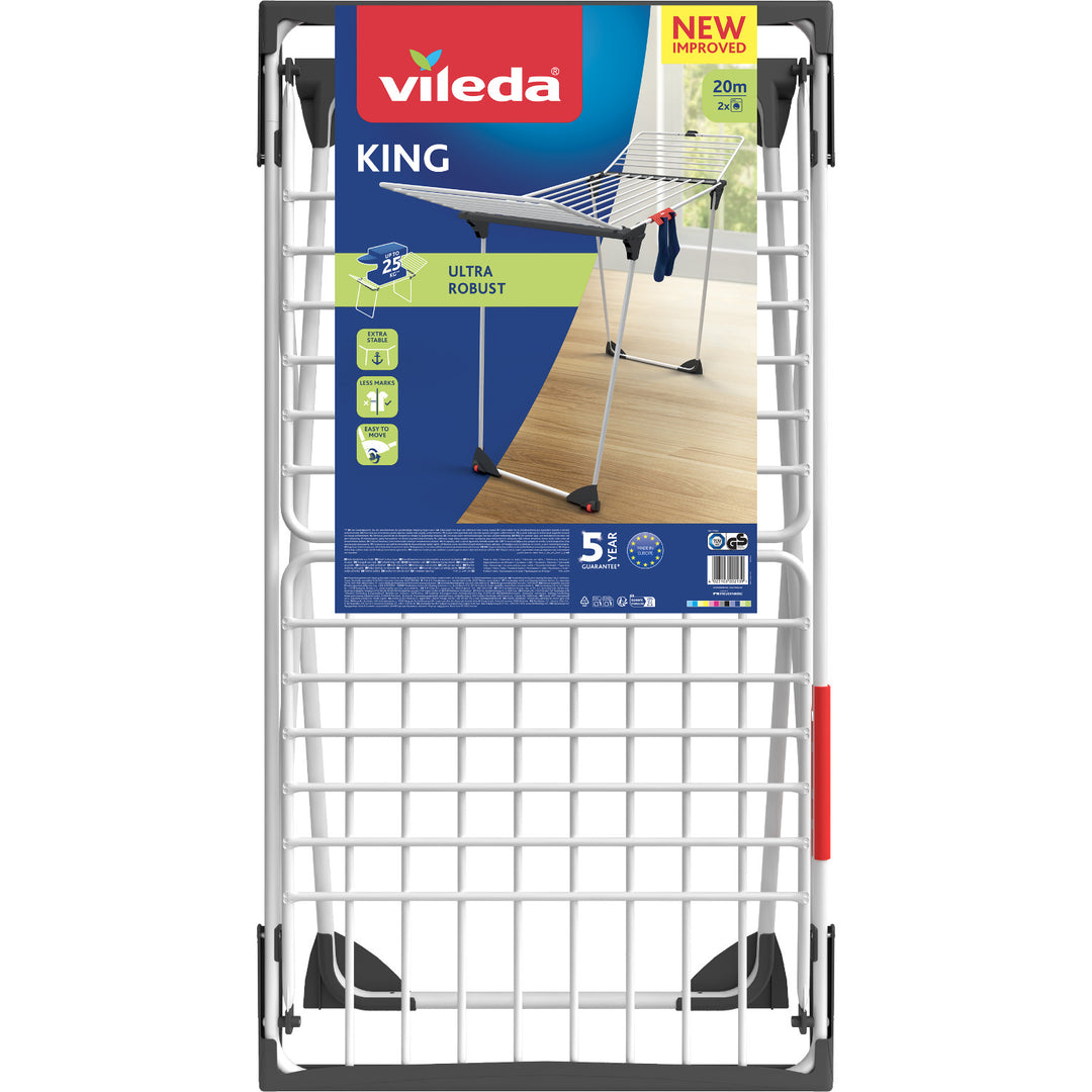 Vileda King Clothes Airer XXL Raca Triomú Sciatháin Fillte Réimse Triomú Sturdy 20m