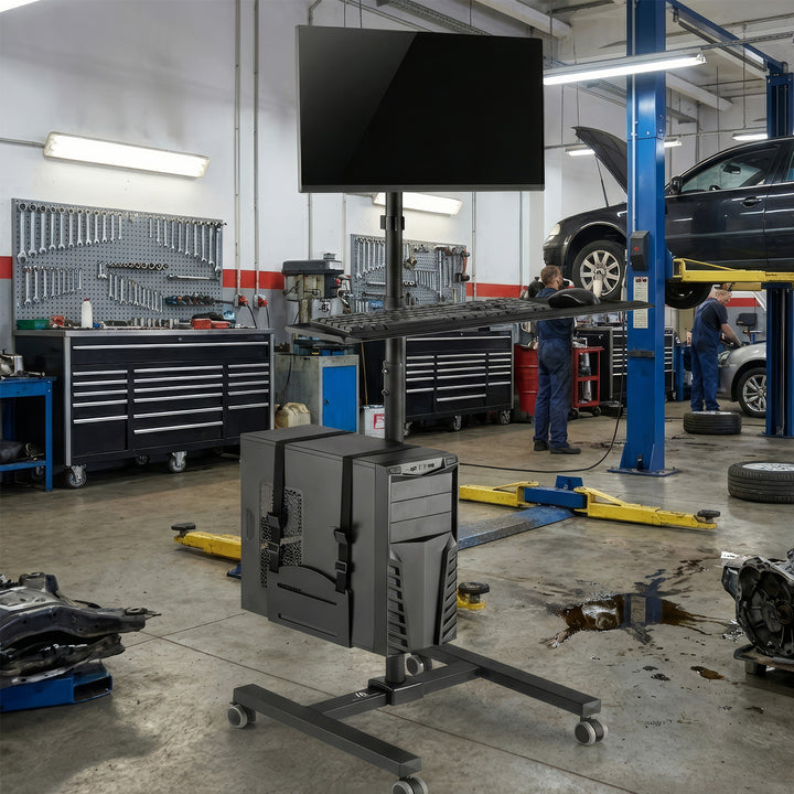 Maclean MC-793 Standing Computer Work Station Trolley Monitor TV Holder Keyboard Tray CPU Holder Castors