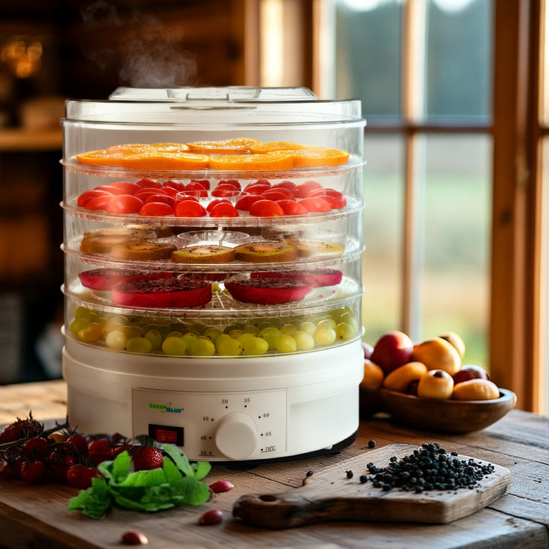 GreenBlue GB190 Food Dehydrator Fruit Vegetable 250W- 5 Trays - 35 to 70°C Temperature Control Adjustable