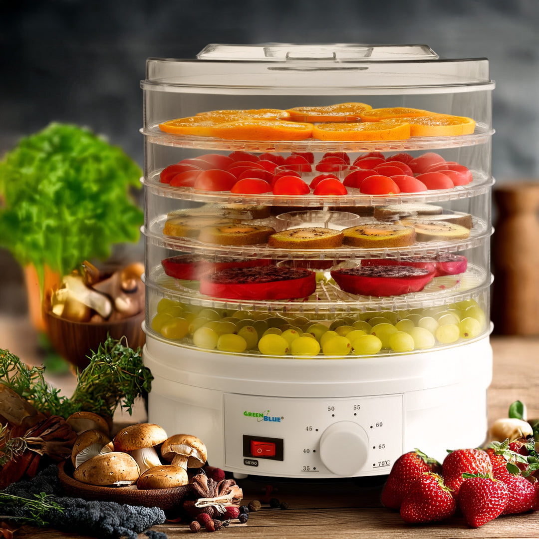 GreenBlue GB190 Food Dehydrator Fruit Vegetable 250W- 5 Trays - 35 to 70°C Temperature Control Adjustable