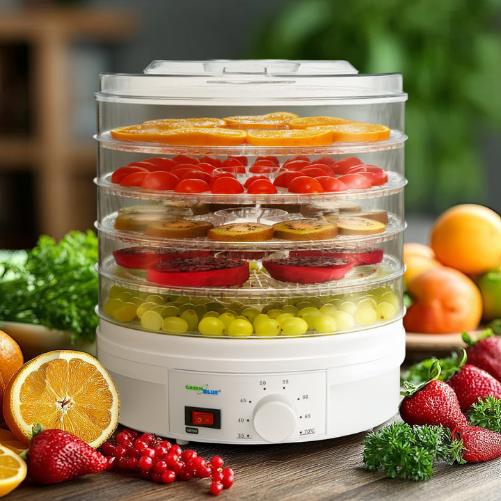 GreenBlue GB190 Food Dehydrator Fruit Vegetable 250W- 5 Trays - 35 to 70°C Temperature Control Adjustable