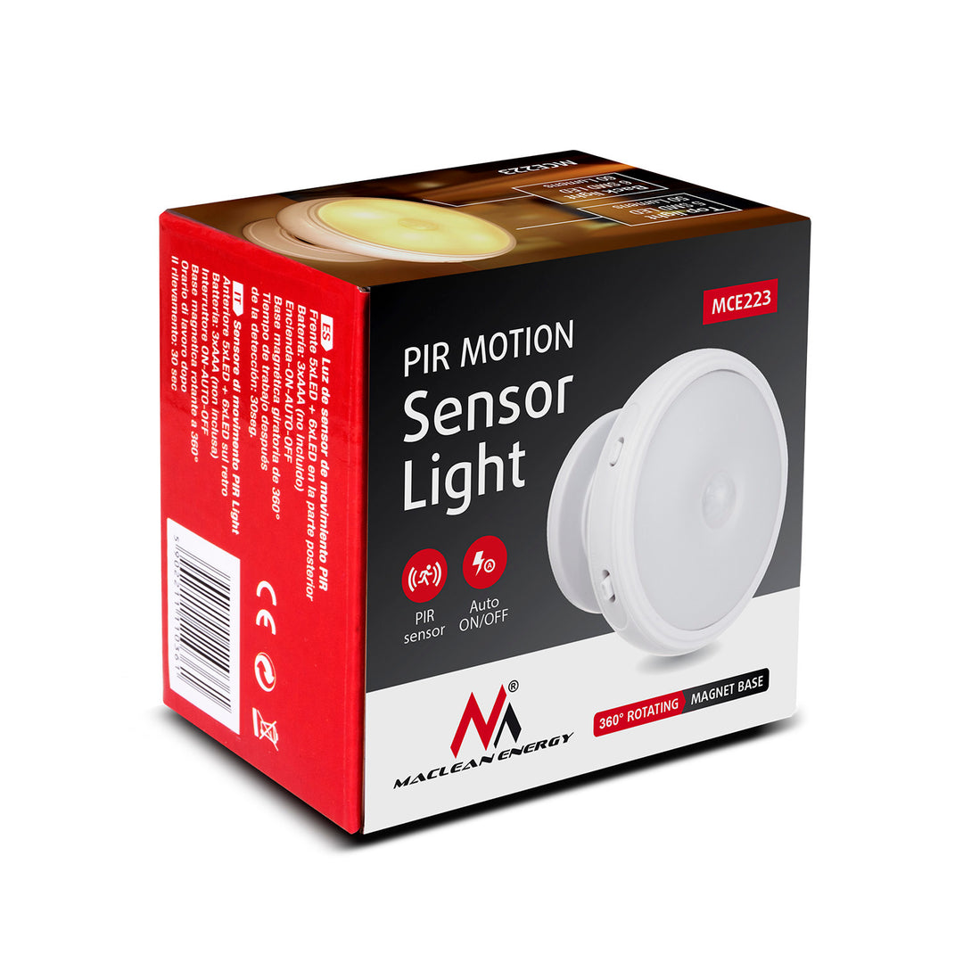 Maclean MCE223 Lamp Motion Sensor Wireless Battery Powered Dusk to Dawn 11 LED Warm Light Magnetic Wireless PIR
