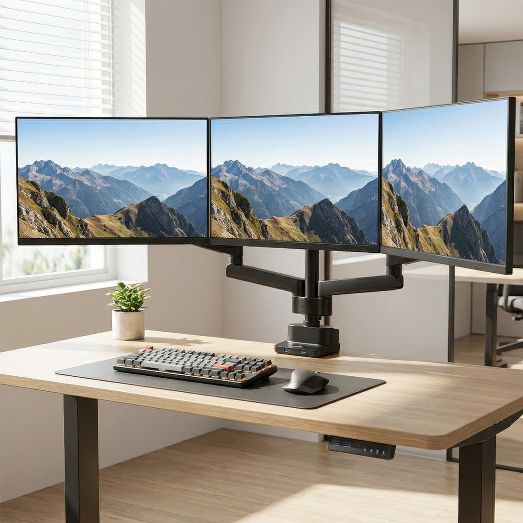 Maclean MC-811 Monitor Bracket Desk Mount Holder For 3 LCD LED Monitors USB 17'' - 27" 3 x 7kg VESA