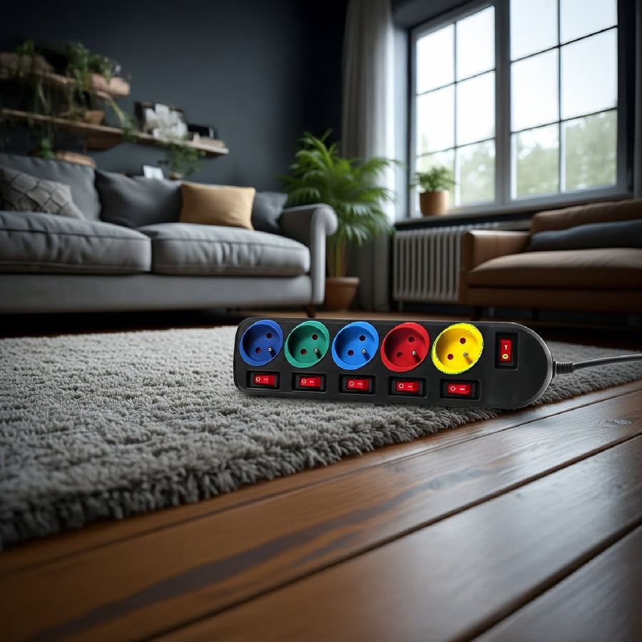 Maclean Energy MCE204M Power Strip Socket Extension Cord 5 Sockets with Switches 250VAC / 10A 1.5m Multi colour