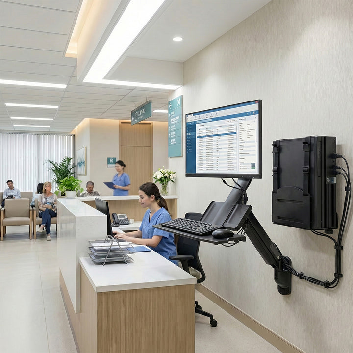 Maclean MC-838 3in1 Monitor Keyboard & PC Bracket Computer Holder Wall Mount Tray 17" - 32" VESA