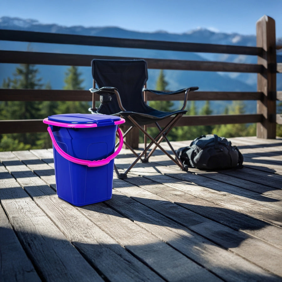 GreenBlue GB320BR 19L Portable Camping Toilet Bucket Travel Festival with Handle Detachable Seat - Navy Blue & Pink