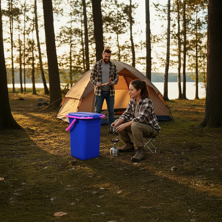 GreenBlue GB320BR 19L Portable Camping Toilet Bucket Travel Festival with Handle Detachable Seat - Navy Blue & Pink