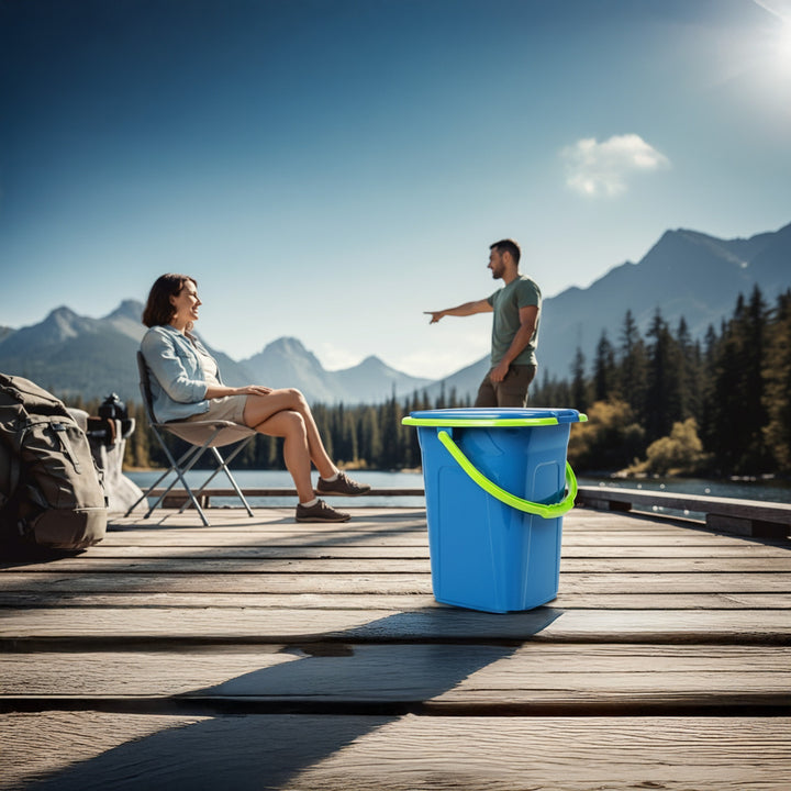 GreenBlue GB320BL Leithreas Taistil Inaistrithe Buicéad Suíochán Féile Campála Láimhseáil Lid Durable Cobhsaí19L