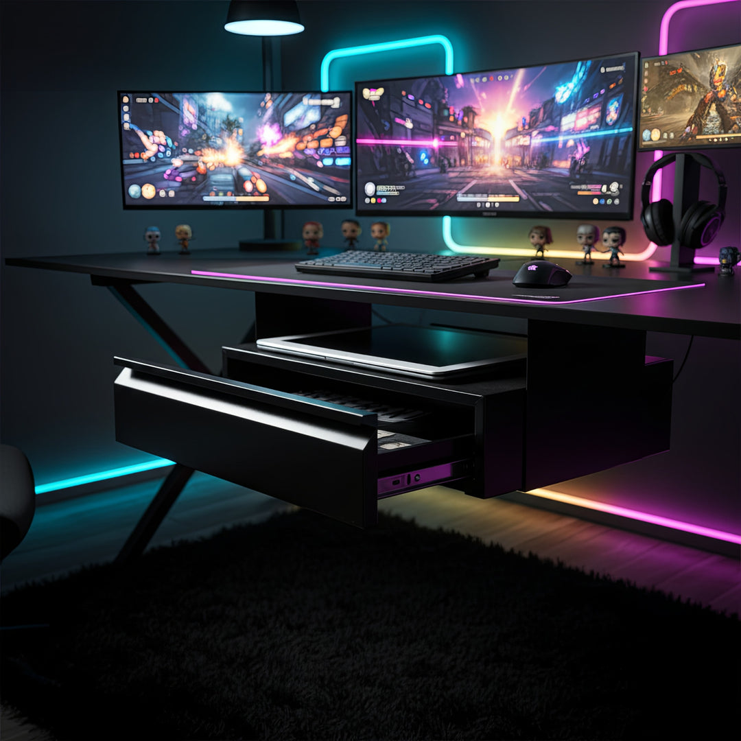 Maclean MC-875 Under Desk Steel Drawer with Shelf Up to Max. 5kg Base Under Table Holder Hanging Drawer with Organiser