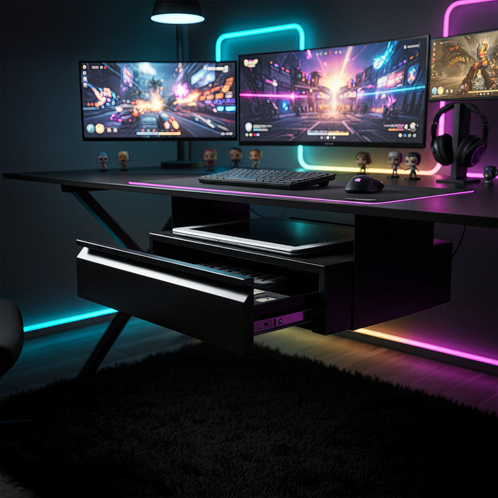 Maclean MC-875 Under Desk Steel Drawer with Shelf Up to Max. 5kg Base Under Table Holder Hanging Drawer with Organiser