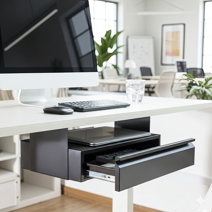 Maclean MC-875 Under Desk Steel Drawer with Shelf Up to Max. 5kg Base Under Table Holder Hanging Drawer with Organiser