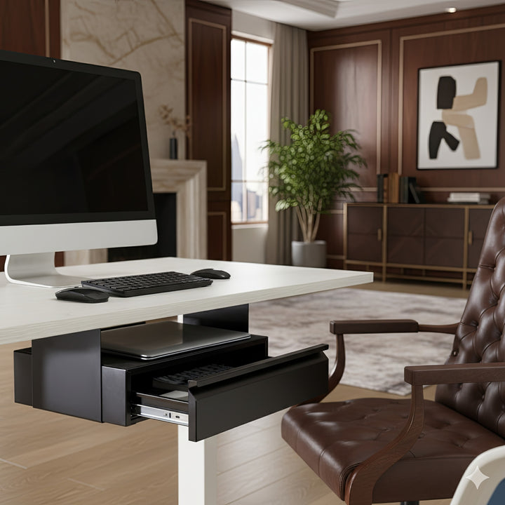 Maclean MC-875 Under Desk Steel Drawer with Shelf Up to Max. 5kg Base Under Table Holder Hanging Drawer with Organiser