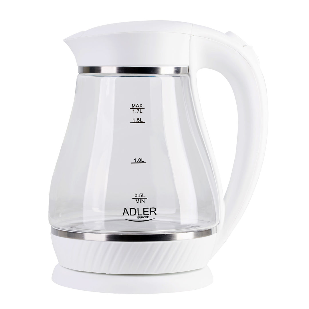Adler AD 1274 Electric Kettle Glass Stainless Steel Heater LED Backlight Swivel Base 1.7L 2200W