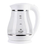 Adler AD 1274 Electric Kettle Glass Stainless Steel Heater LED Backlight Swivel Base 1.7L 2200W