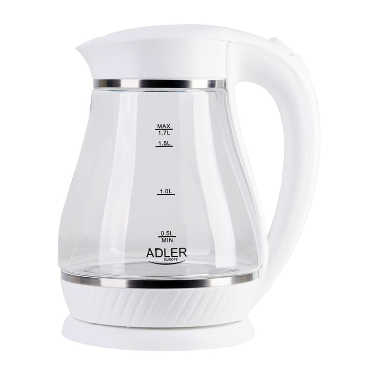 Adler AD 1274 Electric Kettle Glass Stainless Steel Heater LED Backlight Swivel Base 1.7L 2200W